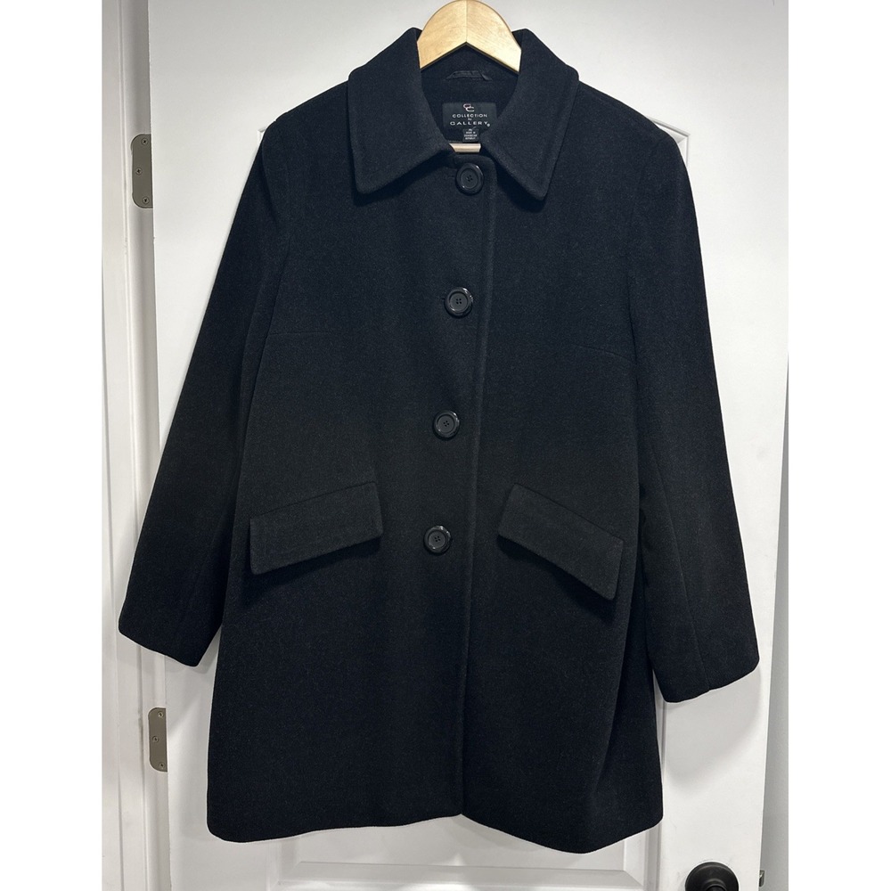 Collection by Gallery Y2K Black Wool Blend Jacket Swing Coat Women's XL Pocket